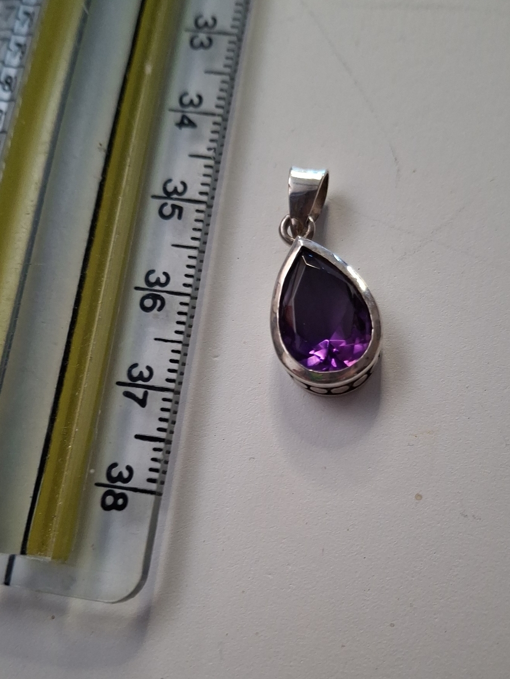 Teardrop Purple Amythest Pendant Necklace in Sterling-Style Setting